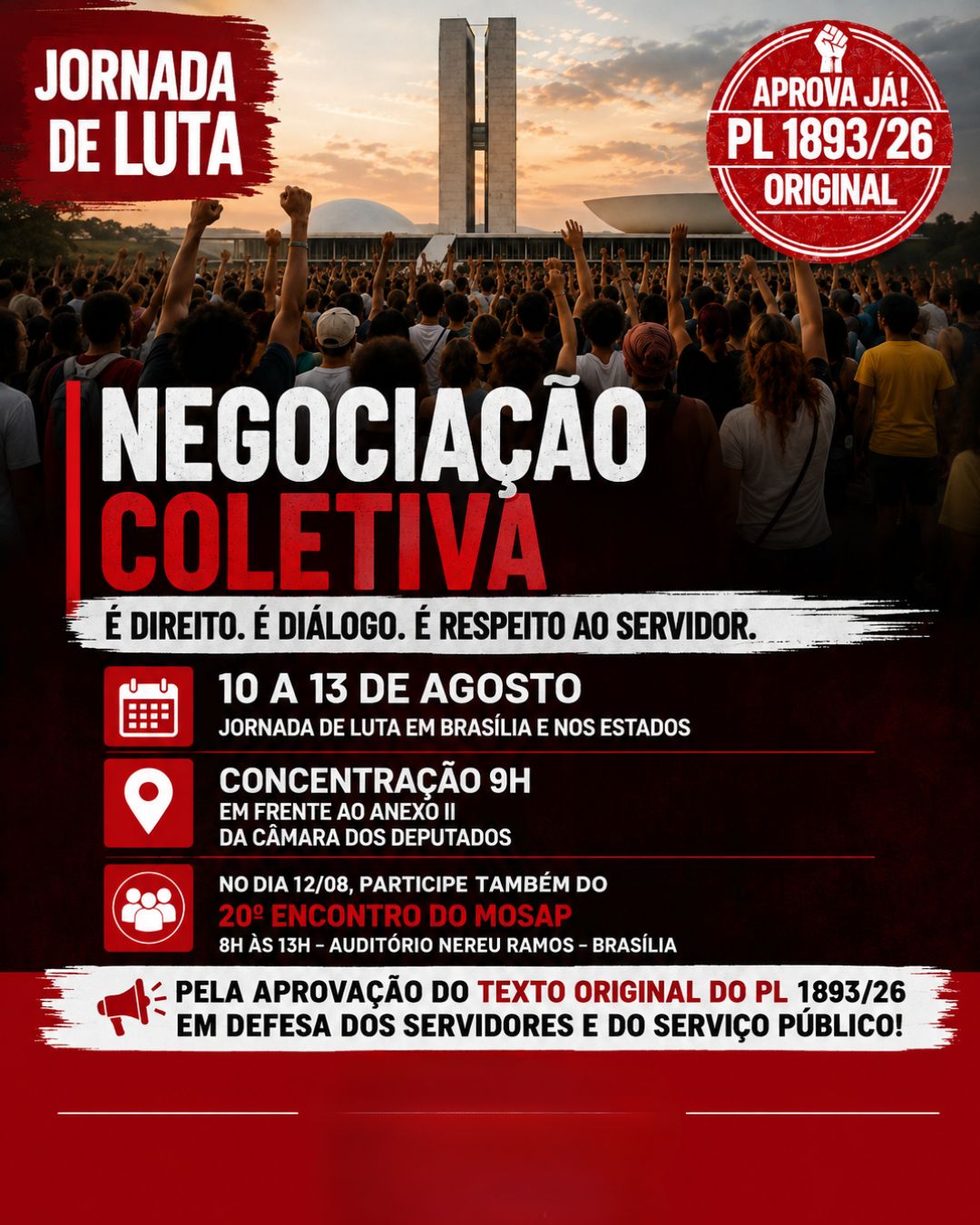 Jornada de Luta busca aprovação de texto original do PL 1893/26 na Câmara dos Deputados