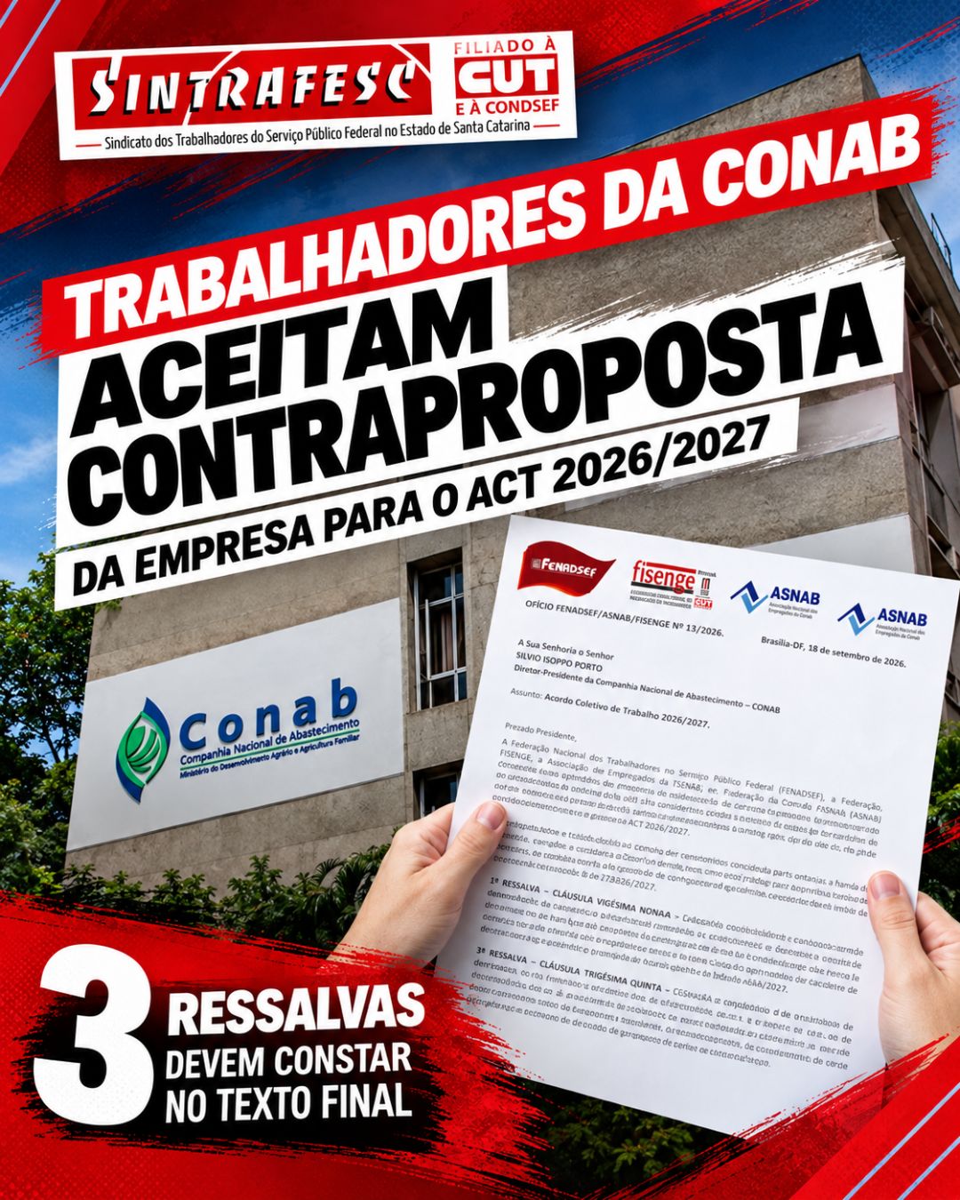 Trabalhadores da Conab aceitam contraproposta da empresa para ACT 2026/2027