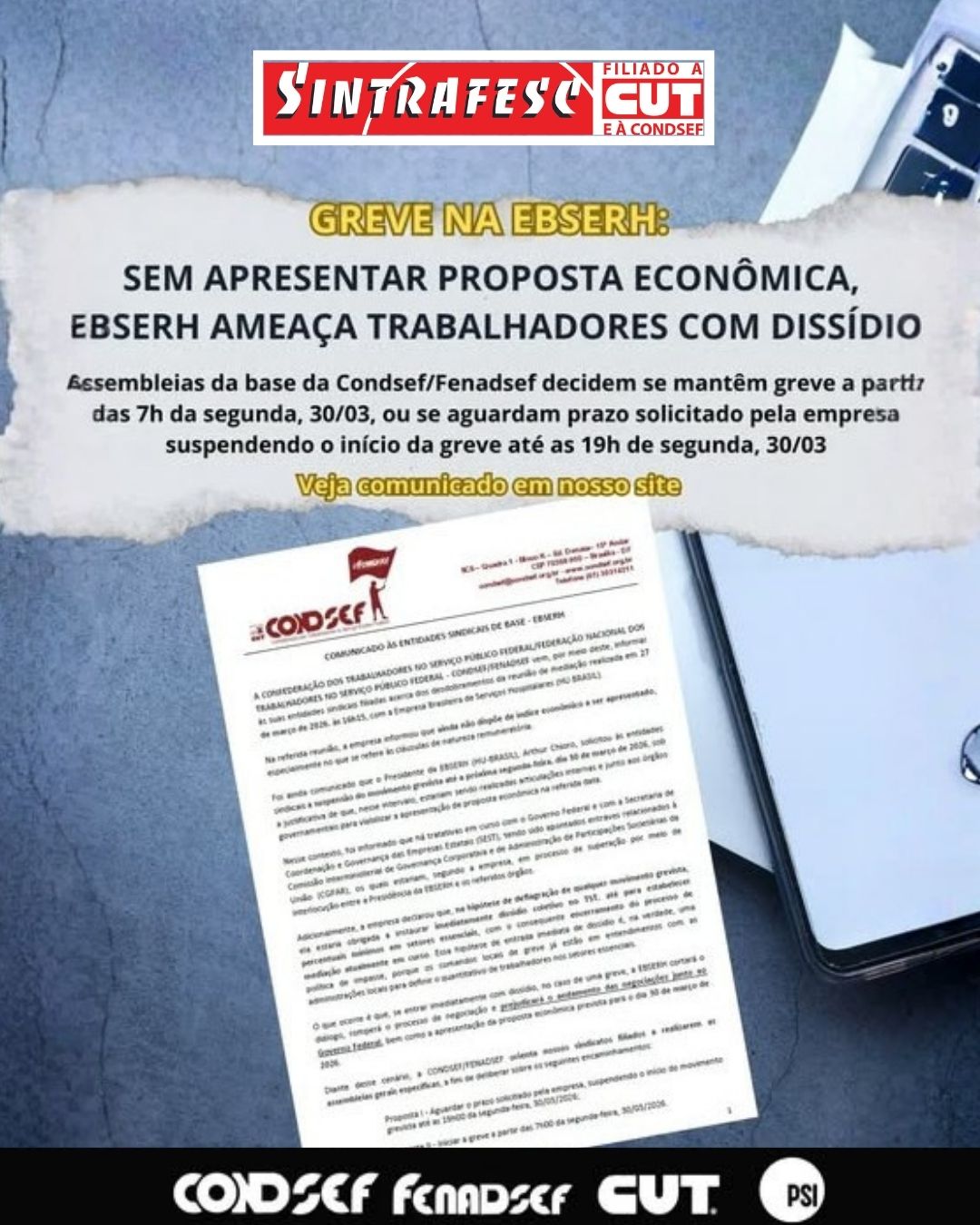 Sem apresentar proposta econômica, Ebserh ameaça trabalhadores com dissídio