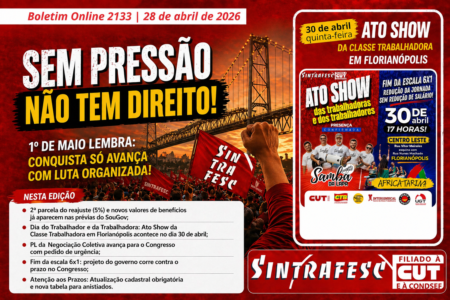 Recomposição na folha, disputa no Congresso e Dia do Trabalhador marcam a semana